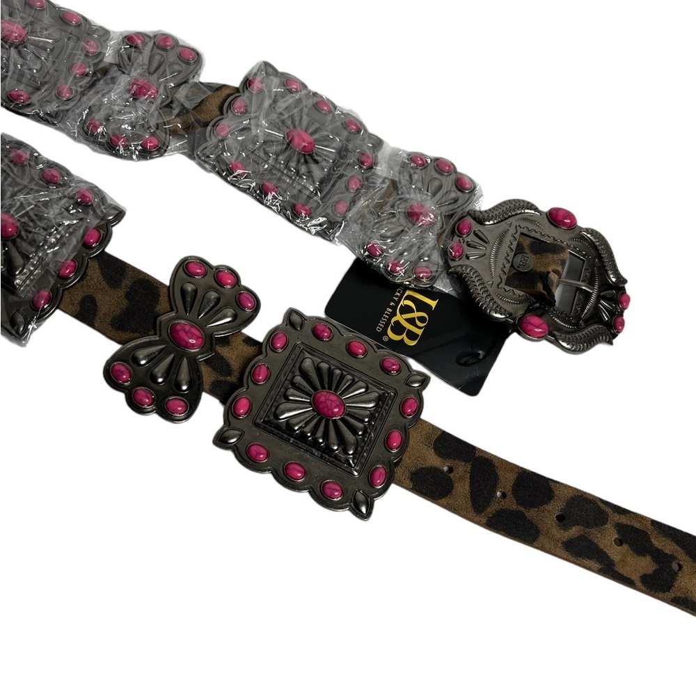 Lucky & Blessed Leopard Pink Turquoise Ribbon Tooled
Square Belt - Picture 6 of 16